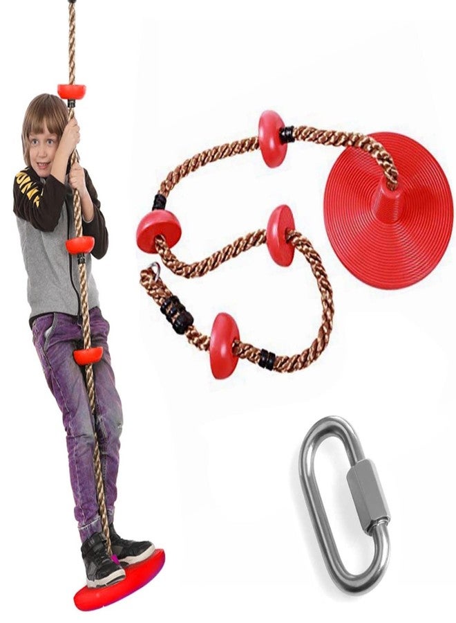 CHARMING TREASURES Platforms Disc Tree Swing Seat and Climbing Knot Rope with Carabiner Hook for Kids Outdoor Playground Set (Red with Disc) - Image 1